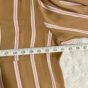 Aerie Tan Striped Satin PJ-To-Party Long Sleeve Button-down Casual Shirt S thumbnail 10