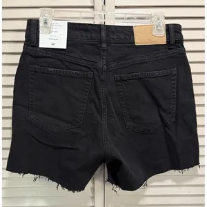 H&M NWT Black Denim Jean‎ Shorts Size 8 Mid Rise Zip Raw Hem Summer Comfort thumbnail 4