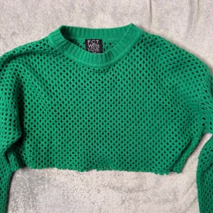 Green Open Knit Cropped Fishnet Sweater Size L See Through‎ Layering Festival thumbnail 7