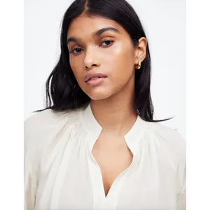 Madewell Shirred Long Sleeve Top Blouse Silk Lightweight Winter White Medium NWT thumbnail 4