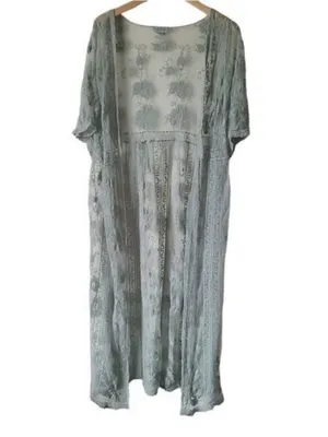 POL Sage Green Floral Lace Embroidered Maxi Kimono Duster Size S/M thumbnail 2