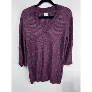 Cabi Small‎ Purple Tunic Sweater Women's V-Neck Cable Knit Bell Sleeve thumbnail 4