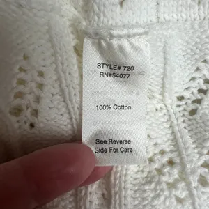 CAbi Cardigan Sweater Large Ivory Cotton Open Knit Crochet Draped Preppy Boho L‎ thumbnail 12