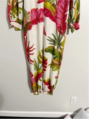 Farm Rio Spring Forest Tropical Vacation Linen Blend Jumpsuit thumbnail 7