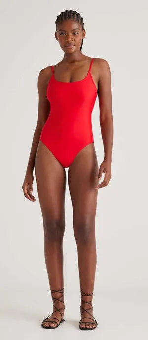 NWT Quince Cherry Red Italian Cami One-Piece Swimsuit Women's Size Large thumbnail 1