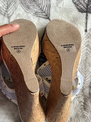 Liliana White Cork Wedge Thong Sandals with Stud Accents thumbnail 8