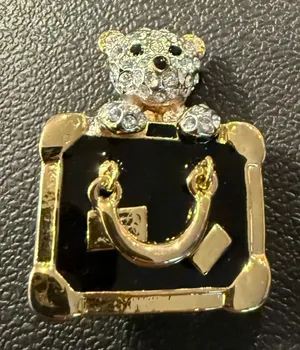 Womens‎ Brooch Gold Tone Teddy Bear in Suitcase Rhinestone Enamel Pin NEW thumbnail 1