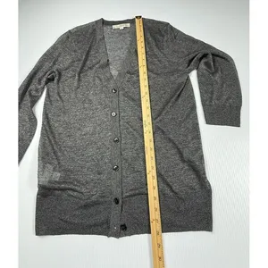 LOFT Gray Long Button Front Cardigan Sweater Classic Layering Essential L‎ thumbnail 4