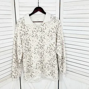 Aerie Leopard Print Oversized‎ Sweatshirt Cream Tan Beige Small Quarter Zip thumbnail 8