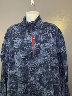 Eddie Bauer Fleece Pullover Womens Large Blue 1/4 Zip Paisley Floral Print thumbnail 1