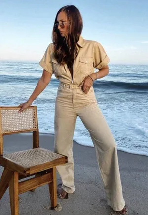 WeWoreWhat Flight Suit Small S Khaki Jumpsuit One Piece Short Sleeves New $228 thumbnail 2