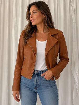 Rust faux leather moto jacket Brown thumbnail 1