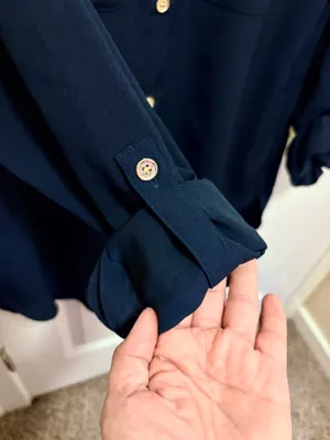Tommy Hilfiger Women's Core Shirting Navy Button-Down Long Sleeve Blouse thumbnail 5