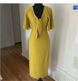 NWOT Revolve Tularosa chase short sleeve midi dress in pear with bow thumbnail 5