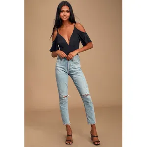 Lulus‎ Slay It With Me Black Off Shoulder Bodysuit XS Flutter Sleeve Sexy Chic thumbnail 4