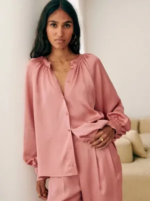 Sezane lealys shirt in rosewood thumbnail 2