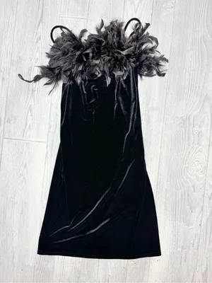 Vintage Velvet 90s Jump Feathered Dress Y2K Fairy Whimsigoth Size 3/4 feathers thumbnail 2