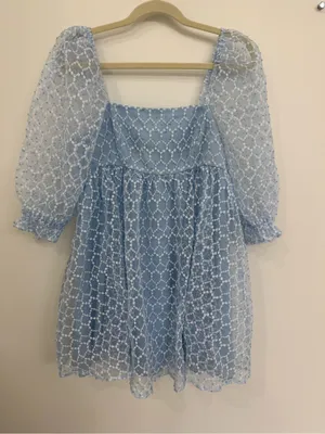 Storia Light Blue Puff-Sleeve Square Neck Women's Top thumbnail 1