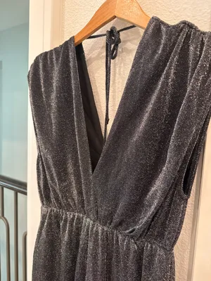 Buy Together Metallic Shimmer Wide Leg Jumpsuit Black Silver Evening thumbnail 3