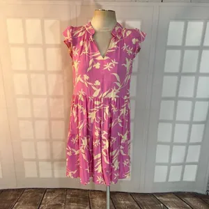 Petal & Pup Pink Cream Tiered Ruffle V-Neck Tropical Mini Sundress Size 4 thumbnail 3