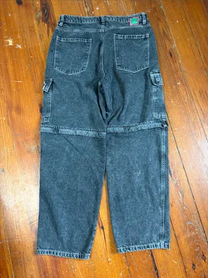 Vintage Y2K Empyre Washed Black Straight Leg Cargo‎ Jeans Zipper Knees Size 12 thumbnail 8