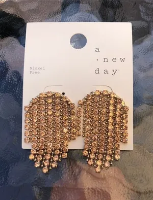 A New Day NWT Rhinestone Dark Gold Multi Strand Chandelier Earrings thumbnail 1
