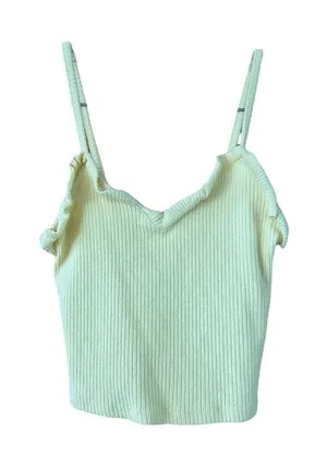 Garage Yellow Ribbed Spaghetti Strap Crop Tank XS thumbnail 1