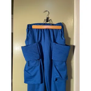 Womens Sz Large Athletic Pants Jogger Royal Blue Pull On Cargo Pockets High-Rise thumbnail 2