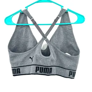 Puma size large sports bra cross over back gray logo‎ band thumbnail 3