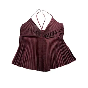 Banana Republic Burgundy Satin Pleated Cami Top XL Crossback NWT thumbnail 5