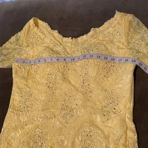 Women’s Yellow Lace Full Length Dress Mother of the Bride Small Train Size L thumbnail 13