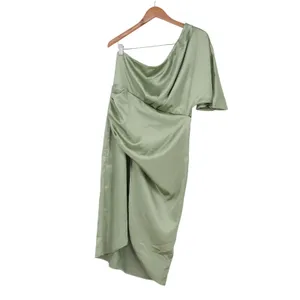 Cupshe Sage Green One Shoulder Satin Midi Dress Asymmetrical Cocktail Size L thumbnail 2