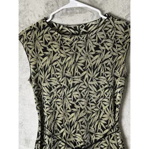 Vintage Botanical Leaf Print Tie Waist Dress Cap Sleeve Cottagecore Summer 8P thumbnail 2