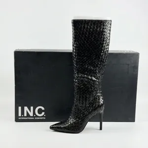INC International Concepts Size-10M Black Woven High Stiletto Boots Pointed Toe thumbnail 2