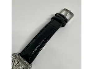 silver tone iced dial rhinestones women watch 27mm quartz black leather running thumbnail 4