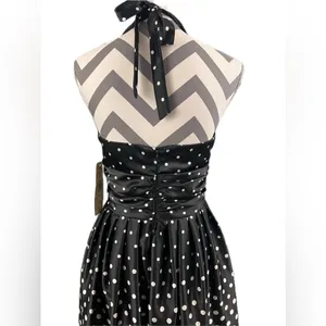 Eliza J Polka Dot Halter Dress - Size 6 NWT - Retro Fit & Flare Black White thumbnail 7