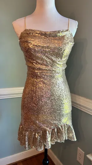 Gold Sequin Spaghetti Strap Mini Dress size 0 thumbnail 1