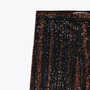 Zara | Sparkle Sequins Flare Wide Leg Pants Striped‎ Black Red - 3440/251/800 thumbnail 6