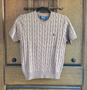 Polo by Ralph Lauren Chocolate Cable-Knit Short-Sleeve Sweater Size M thumbnail 1