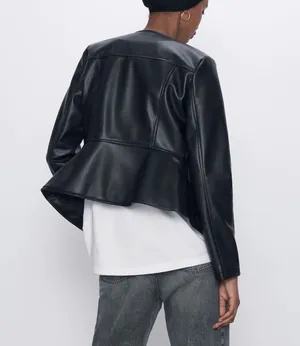 ZARA NWT Faux Leather Double Zippered Black Jacket thumbnail 4