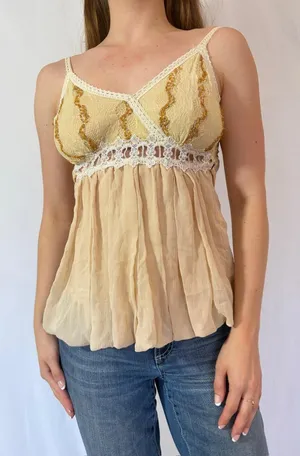 Cream Flouncy Embellished Y2K Fairy Cami Top thumbnail 1
