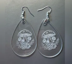 Handmade Mushrooms Engraved Clear Acrylic Teardrop Earrings Silver New thumbnail 4
