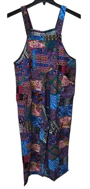 Women's Stitched Summer Good Vibes Vintage‎ Hippie Overalls - Size Large L thumbnail 1