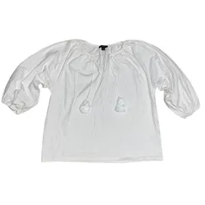J.Crew Floral Embroidered‎ Tassel Bohemian Peasant Top Balloon Sleeve White M thumbnail 4