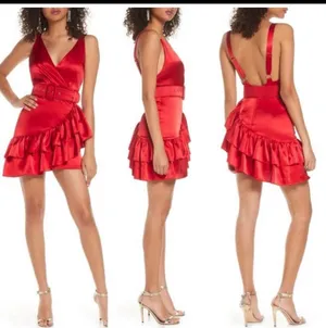 BRONX & BANCO Paloma Belted Silk Mini Dress in Red thumbnail 2