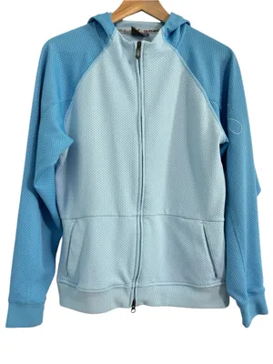 Salomon Womens Snowboard Ski Hoodie / Jacket Blue Textured Zip Pockets L thumbnail 2