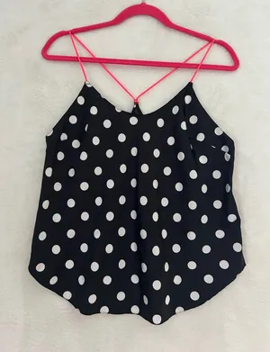 Victorias Secret Polka Dot Cami Top Black‎ Pink Straps Large 391191-HGK thumbnail 1
