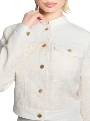 NEW Guess Elsie Tweed Mix Denim Jacket W5GL23WH610-F0ED White Tweed Combo XL thumbnail 2