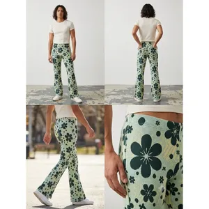 Urban Outfitters Retro Green Floral‎ Knit Flare Pants - Size S thumbnail 5