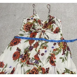 Free People Floral Ruched Ruffle Sleeveless Mini Sundress Ivory Multi Size M thumbnail 12